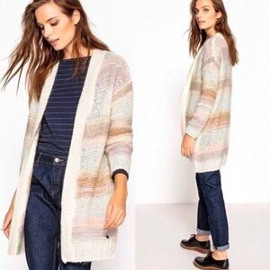 Anthropologie Numph Loraina Cardigan Sweater Wool Mohair Neutral Stripe Size XS